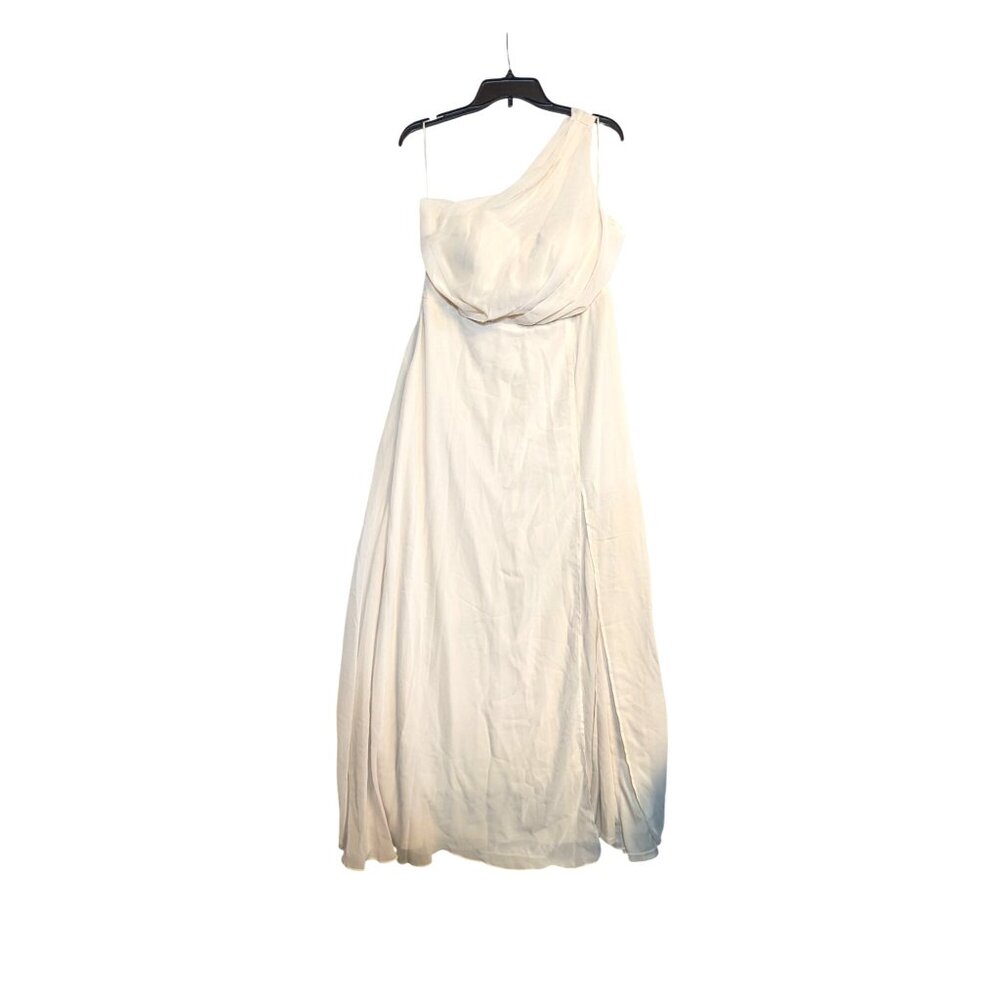 One-Shoulder Birdy Grey Kira Chiffon Slit Dress Champagne XL NWT